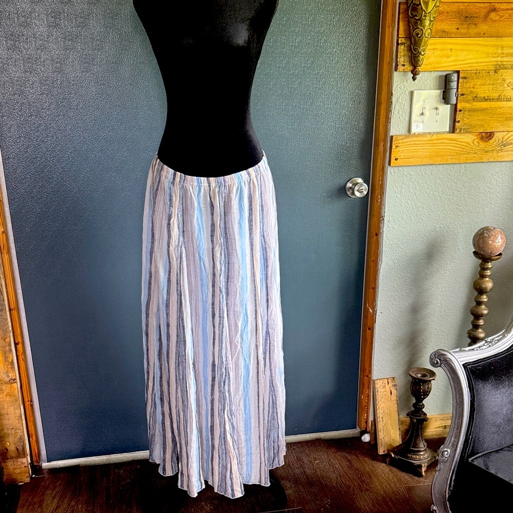 Striped Blue,White,Tan & Taupe Maxi Skirt
